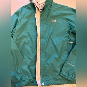 North Face Hooded Hyvent DT Green/turquoise Water Resistant Rain Jacket Womens L